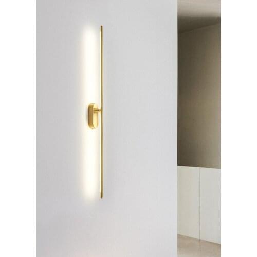 All Copper Long Strip Wall Lamp Luxury Bedroom Bedside Lamp Creative Minimalist Living Room Aisle Background Wall Decor Lamp