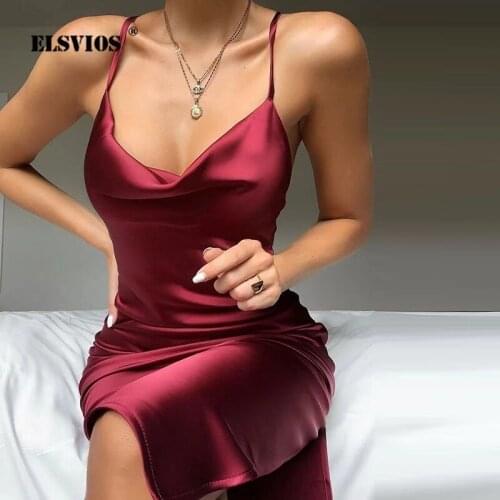 Sexy Spaghetti Strap V Neck Split One-step Dress Women Summer Off Shoulder Elegant Party Dress New Fashion Solid Bag Hip Dresses