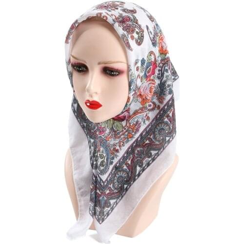 70*70cm Women Paisley Printed Square Hijab Scarf Cotton Headband Scarves Foulard Femme Bandana Head Wraps Muslim Sjaal
