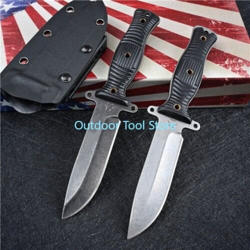 Cavalry Straight Knife Fixed Black Knife 9Cr18 Blade G10 Handle Camping Hunting Outdoor Survival Knife with K Sheath