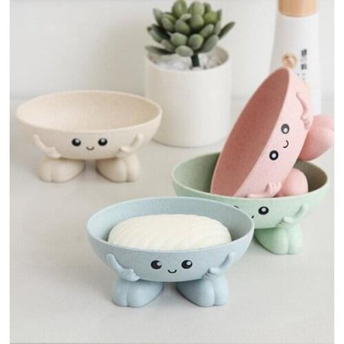Wheat straw cartoon soap box Creative bathroom toilet drain soap tray soap holder