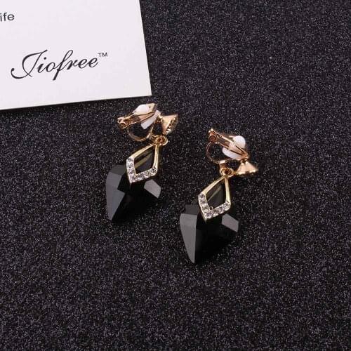 Luxury 6 Color crystal clip on Earrings Water Drop CZ No Pierced Earrings Women/Girls crystal Earrings fashion jewelry