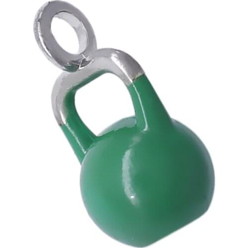 Silver Plating Zinc Alloy Green Enamel Color Fitness Jewelry Pendant Kettle Bells Accessories For DIY