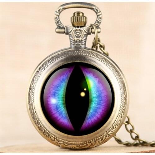 Vintage Creative Eye Design Quartz Pocket Watch Men Women Steampunk Exquisite Pendant Clock 4 Colors Fob Necklace Chain Retro