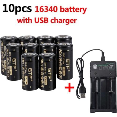High Quality 16340 CR123 Battery 3.7V 700mAh CR123A Rechargeable Li-ion Battery for LED Flashlight+ 16340 18650 Cell USB Charger