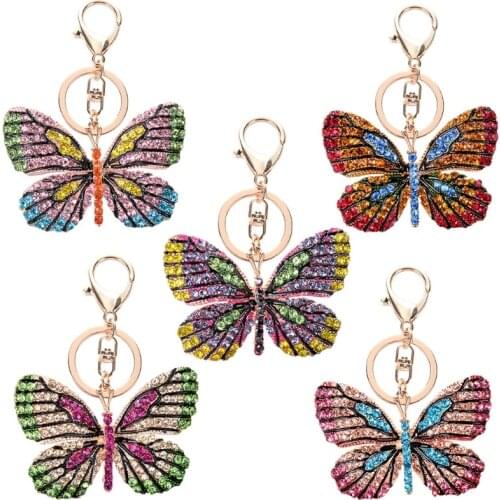 X7AB Cute Butterfly Shape Keychain Crystal Rhinestone Sparkling Car Key Chains Purse Bag Charm Pendant for Women Girls Gifts