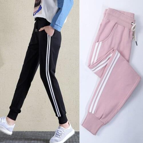 Spring autumn Women Drawstring Stripe Printed Sport Pant Female Casual Jogger Running Workout Fitness Athletic Pant Sportswear