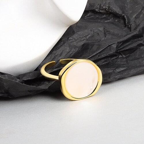 100% 925 Sterling Silver Elegant Geometric Circle Shell Pearl Ladies Wedding Ring Original Jewelry For Women Best Gift