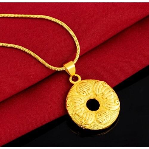 Circle Pendant Yellow Gold Filled Health Symbol Womens Mens Fashion Pendant Chain Jewelry