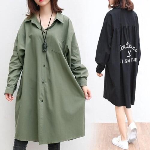 Extra Large Size Shirt Dress Women Clothing Casual Print Letter Long Sleeve Tops Ladies Loose Single Breasted Vestido Robe f1680