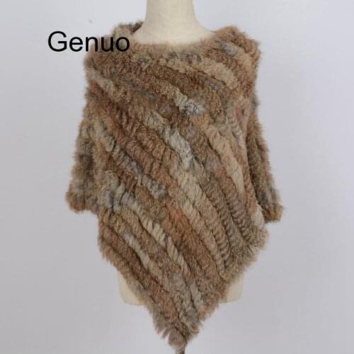 Womens Knitted Poncho Faux Rabbit Fur Fashion Style Winter Autumn Warm Fur Shawl Ladies Top Quality Cape