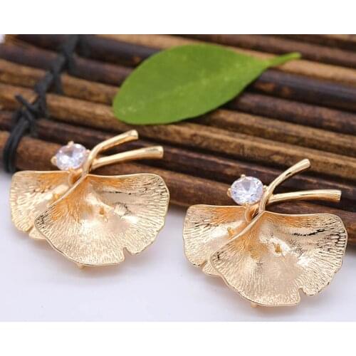 10pcs Brass Casted Gingko Leaf Leaves Pendant Charms Pearls Base Quality Gold Silver Color DIY Crafts Jewelry Supplies