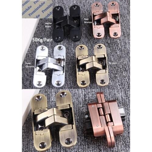 2Pcs/Lot 3D 3 Dimension Adjustable Mortised Zinc Invisible Concealed Butt Hinge Wooden Door Red Broze Matte Black Pearl Chrome