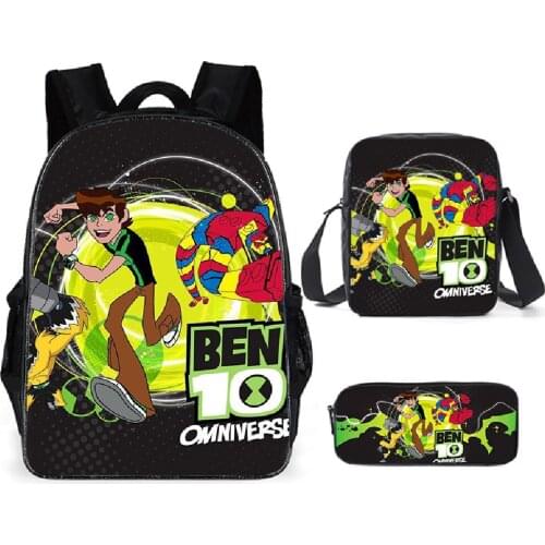 B e n 10 3pcs Suit Backpack Bag Children Boys Girls 3D Cartoon Anime Schoolbag Teenager Oxford Waterproof Travel Bag
