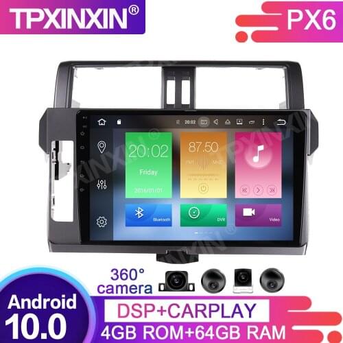 64GB PX6 Android 10.0 For Toyota Prado 2014-2017 Car Multimedia Player GPS Navigation Headunit Radio Audio Stereo Tape Recorder