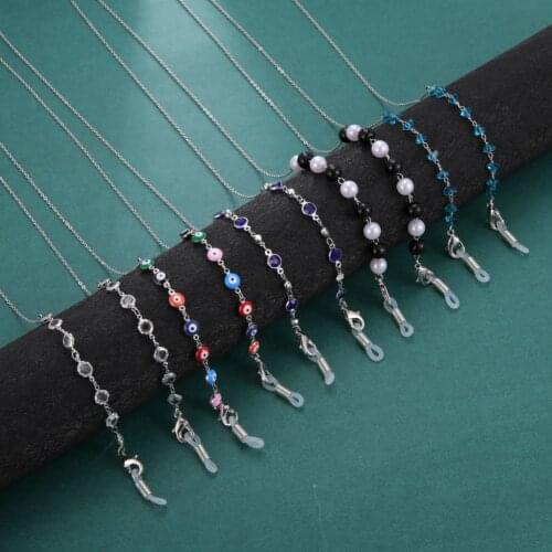 Teamer Women Glasses Chain Metal Mask Chain Holder Lanyards Crystal Stone Beads Pearl Sunglasses Chain Fashion Glass Strap Rope