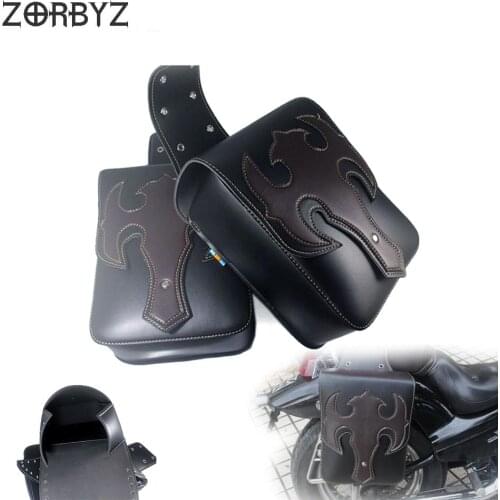 2pcs Black Motorcycle Saddle Bags Faux Leather Side Tool Bag Luggage Bags for Harley