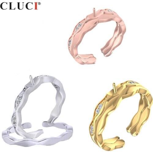 CLUCI 925 Sterling Silver Double Rings Set Women Adjustable Pearl Ring Mounting Silver 925 Open Bridal Rings Jewelry SR2220SB