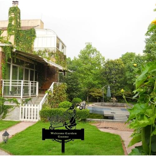 Gnomes Garden Stake Decor Welcome Sign Metal Yard Lawn Pathway Ornaments Statues Durable Indoor Outdoor Branch