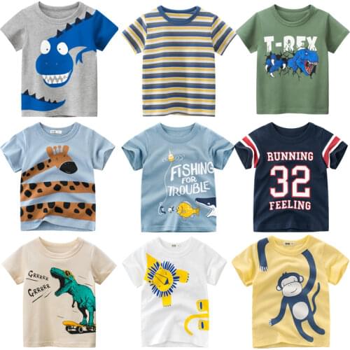 Childrens Summer T- Shirts Toddler Boys Cartoon Dinosaur Print Tops Graphic Clothes