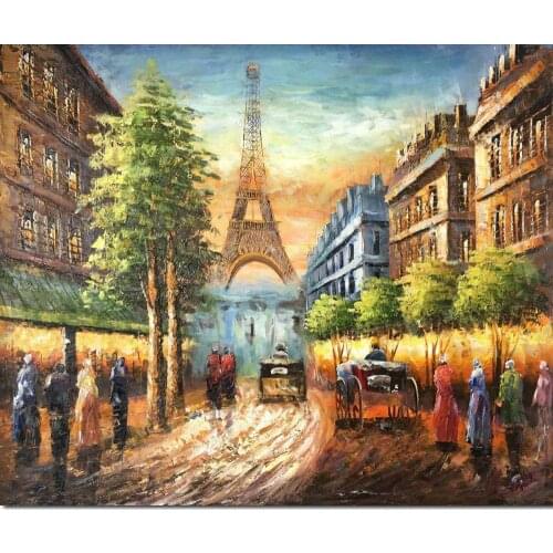 French Art Oil Paintings Wall Decor Hand Painted Landscape Abstract Canvas Picture Eiffel Pairs Modern Artwork Bathroom Kitchen