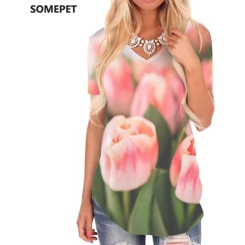 SOMEPET Flowers T Shirt Women Leaf V-neck Tshirt Plant Funny T shirts Psychedelic T-shirts 3d Womens Clothing Summer Printed