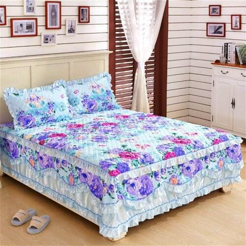 Cotton thick Lace Bedding Bedspread Pillowcases Winter Warm Non-slip Bed Sheets Mattress Cover King Queen Size Bed Cover