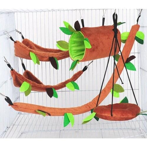 Hamster Hammock House Leaf Drill Tube Tunnel Ropeway Swing Squirrel Sugar Glider Small Animal Plush Hammocks Pet Supplies