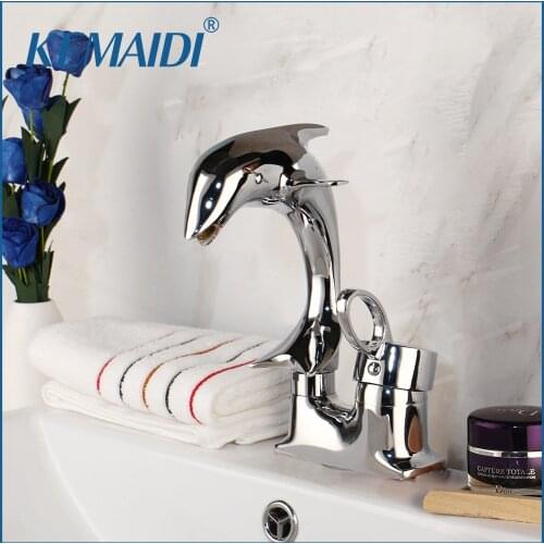 KEMAIDI Dolphin Style Single Handle Basin Faucet Chrome Finish Bathroom Dual Hole Mixers with Hot and Cold Water Tap