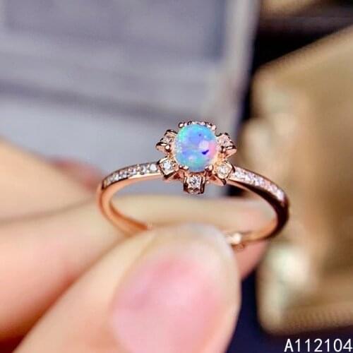 KJJEAXCMY fine jewelry 925 sterling silver inlaid natural white opal women fresh exquisite round adjustable gem ring support det