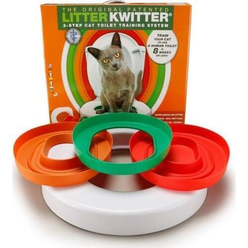 Cat Toilet Training Kit Plastic Pet Litter Box Tray Set Professional Puppy Cat Cleaning Trainer Cat Training Human Toilet Seat