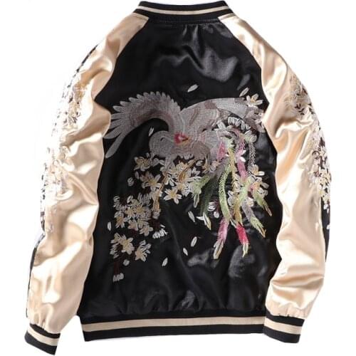 Boyfriend style Phoenix embroidery Bomber Jacket womens coat spring autumn Harajuku Double-sided loose Baseball Jackets