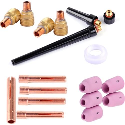 LETAOSK High Quality 18pcs Collet Back Cap Ceramics Nozzle Gas Lens Kit Fit For WP-9 WP-20 WP-25 Series TIG Welding Torch