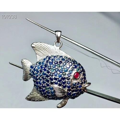 Lovely Fish Style Sapphire pendant Free shipping Natural and Real sapphire 925 sterling silver pendant