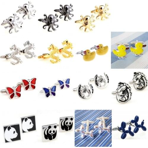Trendy Animal Cufflink Cuff Link 1 Pair Big Promotion Devilfish Duck Dragon Butterfly Horse Panda Dog