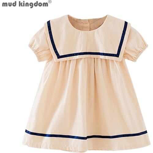 Mudkingdom Fashion Girls Dresses School Nautical Sailor Lapel for Little Girl Dress Cotton Cute Party Toddler Summer Clothes