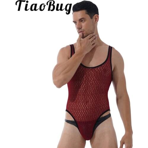 Mens Gym Fitness Sportswear Round Neck High Cut Sleeveless Leotard Jumpsuit See-through Mesh Jumpsuit Athletic Wrestling Singlet