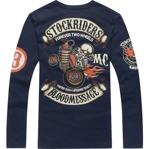Mens Printing Long Sleeve T-Shirts Japan Tattoo Design Hip Rock Motorcycle 100% Cotton Tops Tees