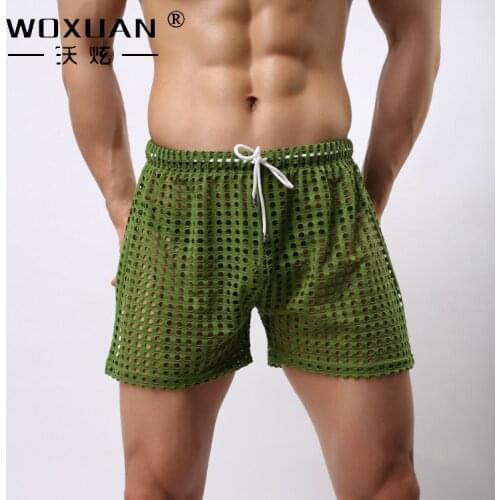 Mens Sexy Big Mesh Hollow Out Men Leisure Household Transparent Nets Shorts(not include briefs)