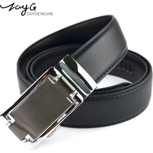ZAYG Fashion Men Simple Unique High Quality Automatic Buckle Leather Belts For Mens Luxury Business Style Jeans Classic Belt