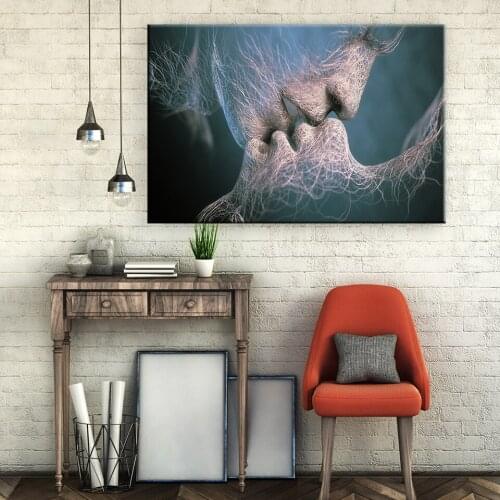 New Fashion Black White Love Kiss Abstract Art on Canvas Painting Wall Art Picture Print Home Decor (Without Frame)