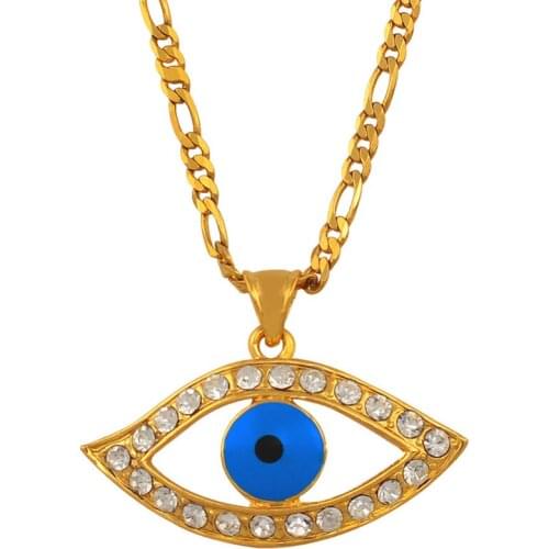 Anniyo Charm Blue Eye Pendant Necklace Rhinestone Turkey Jewelry Evil Eye Amulet Arab Women Men