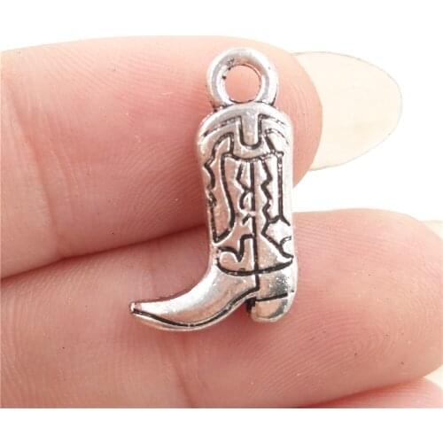BULK 30 Zinc Alloy Western Cowboy Cowgirl Boots Charms Antique Silver Plated DIY Pendant for Bracelet 11*18mm 1.7g