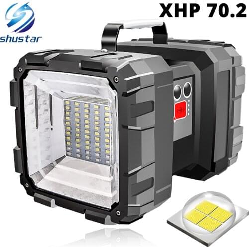 Rechargeable Super bright LED Searchlight Double head LED Flashlight spotlight With XHP 70.2 Lamp bead waterproof camping light