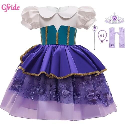 Girls Princess Dress For Kids Christmas Cosplay Cartoon Clothing Indian Purple Belly Dance Costume With Grown Gloves Wands Set