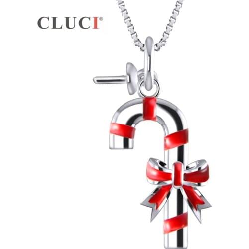CLUCI Christmas Crutch Silver 925 Necklace Pendants Women Zircon Gemstone 925 Sterling Silver Christmas Pendant SP365SB