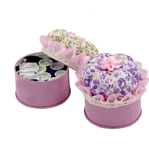 Portable Home Travel Sewing Box With Pumpkin Shape Pincushion Needle Threads Sewing Tools Storage Box Case