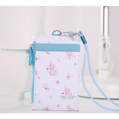 Portable Leather Card Credit Wallet Badge Holder Coin Pocket Purse with Lanyard