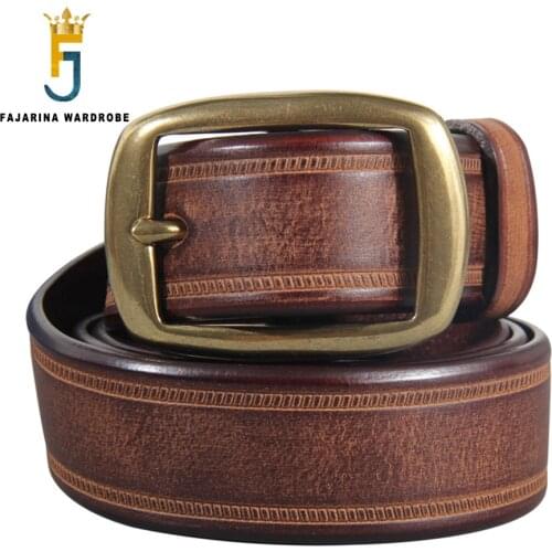 FAJARINA Top Quality Solid Pure Cow Skin Belts Men‘s Retro Cowhide Leather Brass Pin Buckle Metal Belt for Men 3.3cm N17FJ881