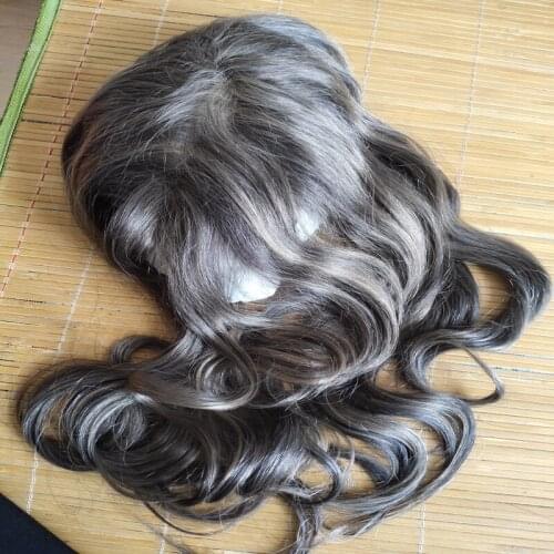 Grey Highlight 20inch mono Base Topper Durable Hair Piece With Clips 100% Remy Human Hair Toupee For Women with Thin Hair